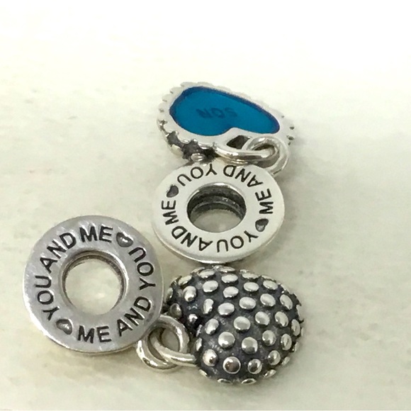 Pandora 2pc Mother Son Blue Enamel Sterling Silver Heart Dangle Charms S… - Picture 2 of 4